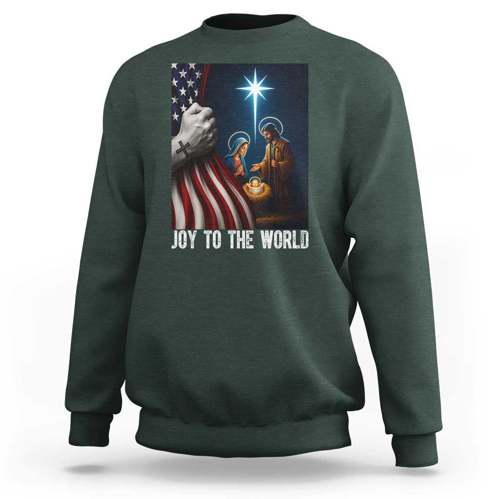 Jesus Christian Sweatshirt American Flag Joy To The World Christmas - Wonder Print Shop