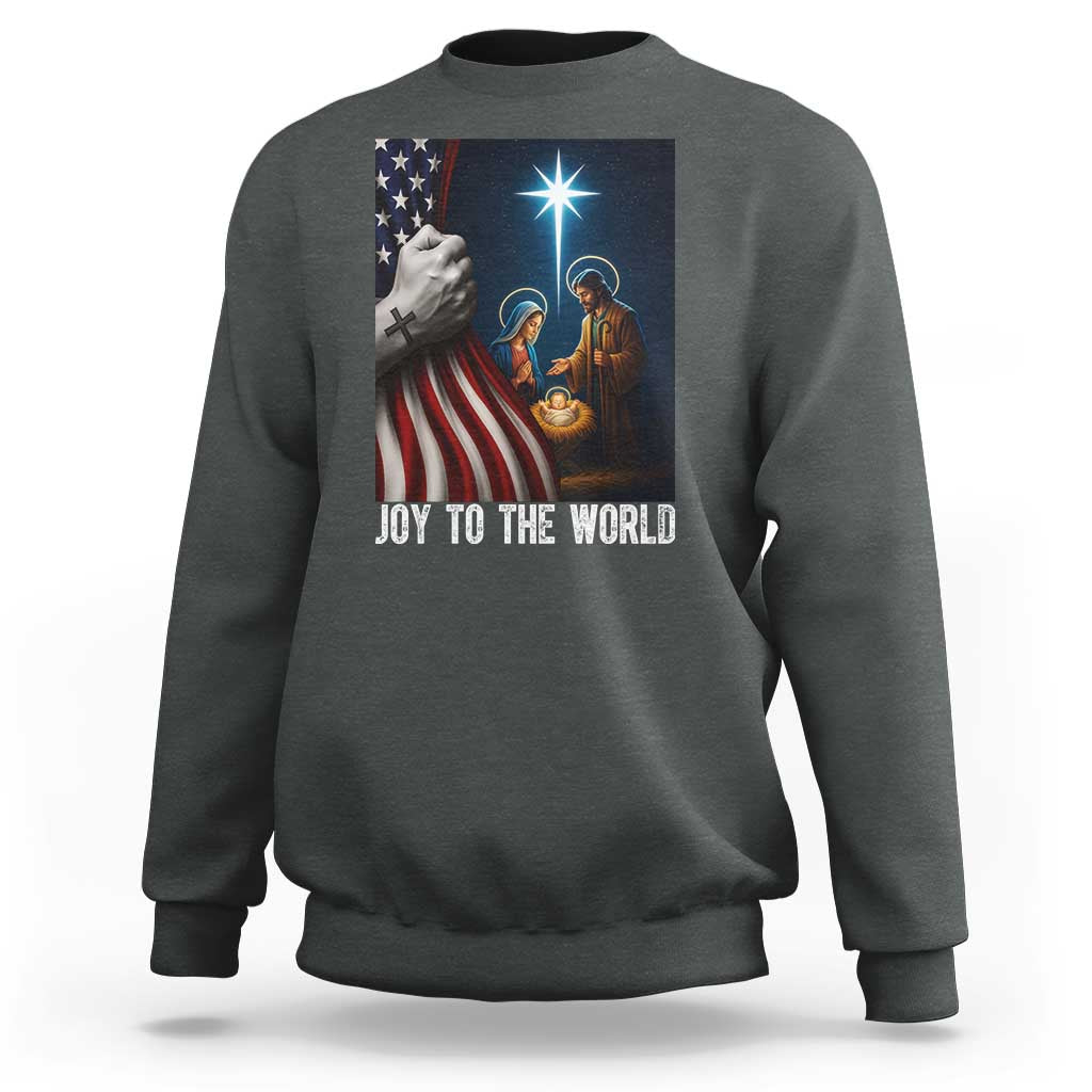 Jesus Christian Sweatshirt American Flag Joy To The World Christmas - Wonder Print Shop