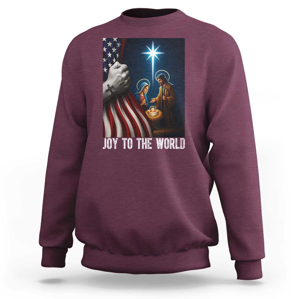 Jesus Christian Sweatshirt American Flag Joy To The World Christmas - Wonder Print Shop