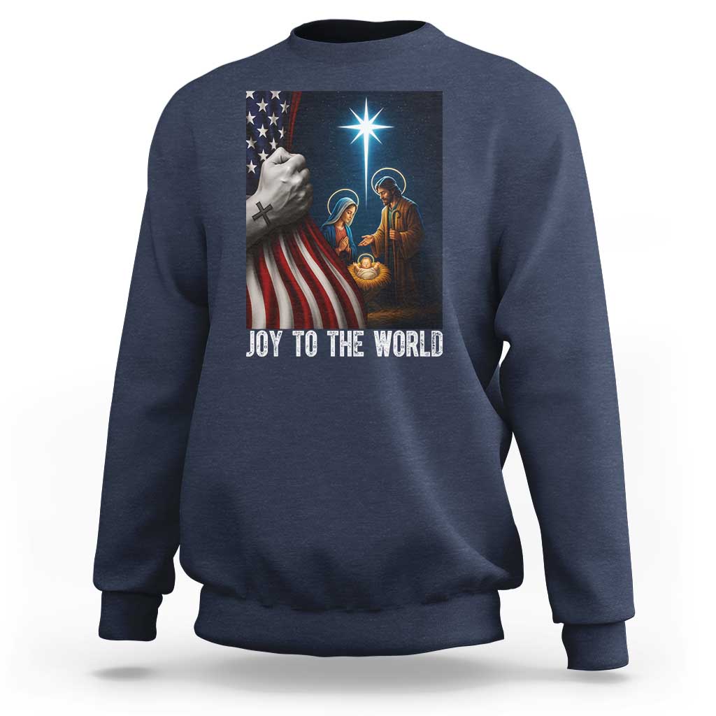 Jesus Christian Sweatshirt American Flag Joy To The World Christmas - Wonder Print Shop