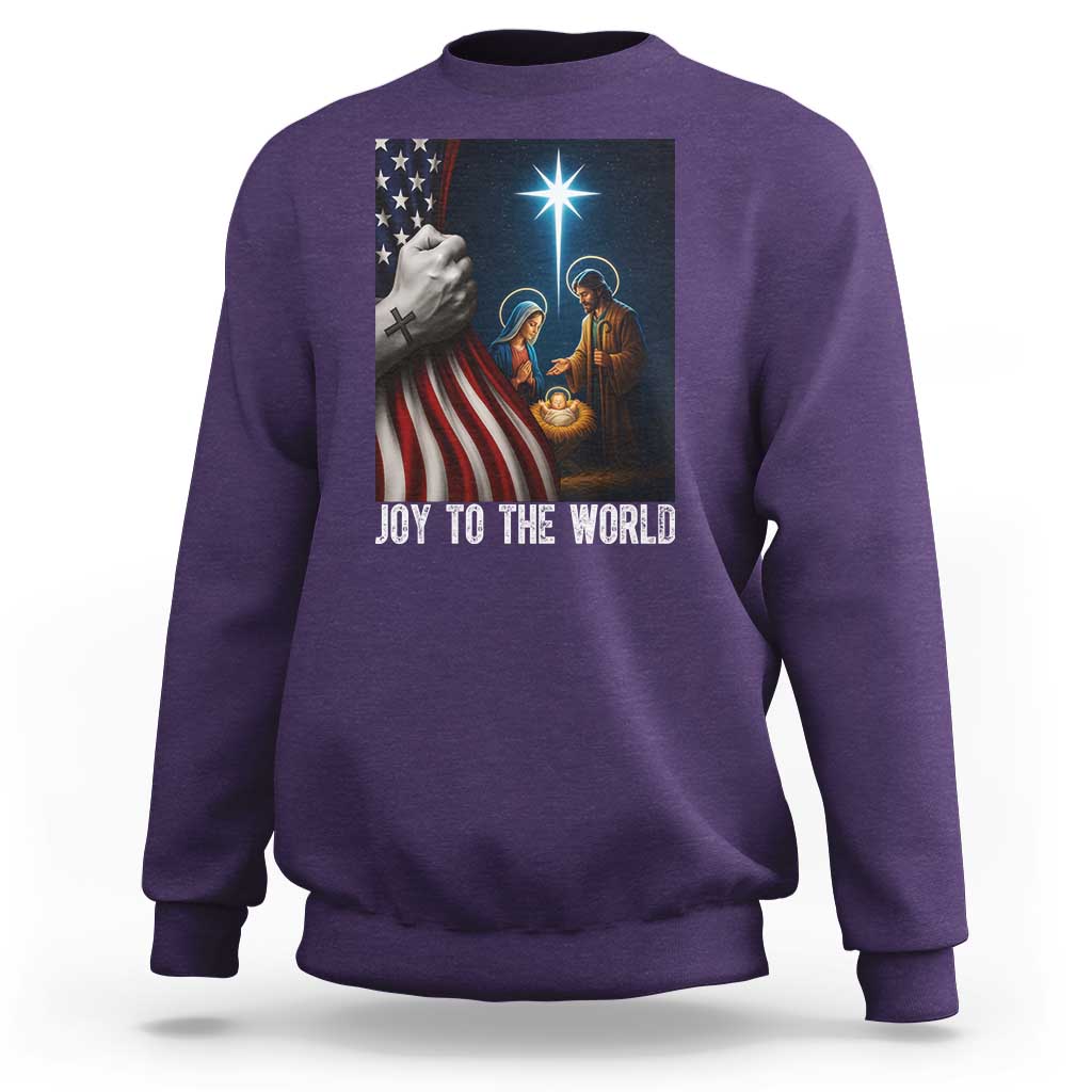Jesus Christian Sweatshirt American Flag Joy To The World Christmas - Wonder Print Shop