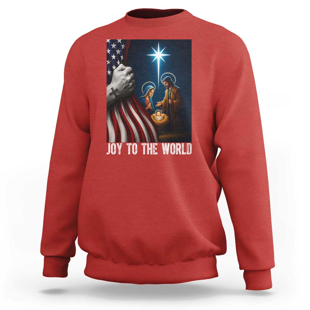 Jesus Christian Sweatshirt American Flag Joy To The World Christmas - Wonder Print Shop