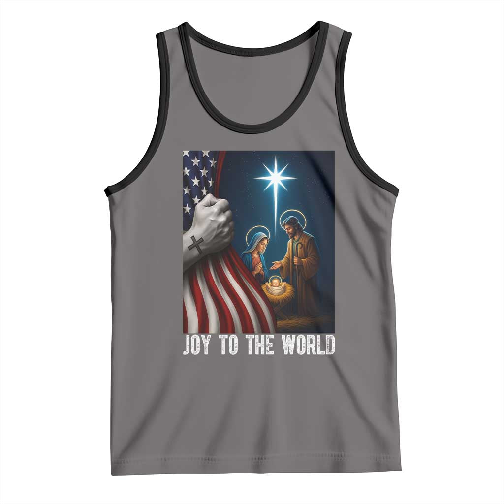 Jesus Christian Tank Top American Flag Joy To The World Christmas - Wonder Print Shop