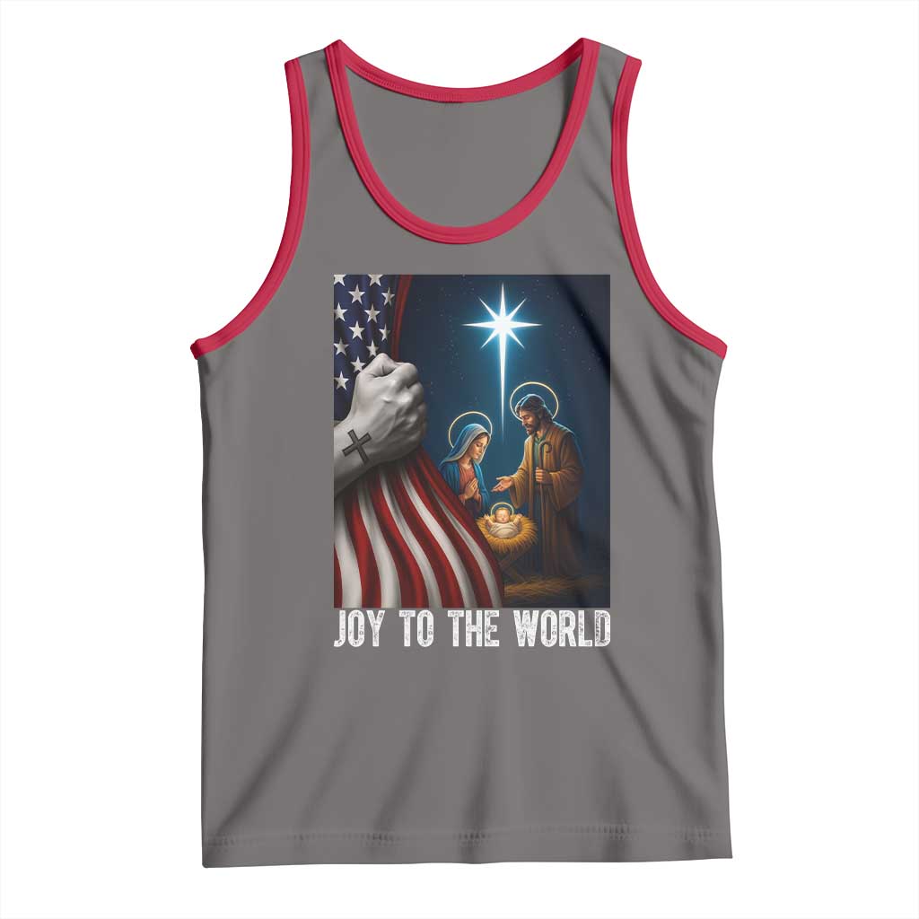 Jesus Christian Tank Top American Flag Joy To The World Christmas - Wonder Print Shop