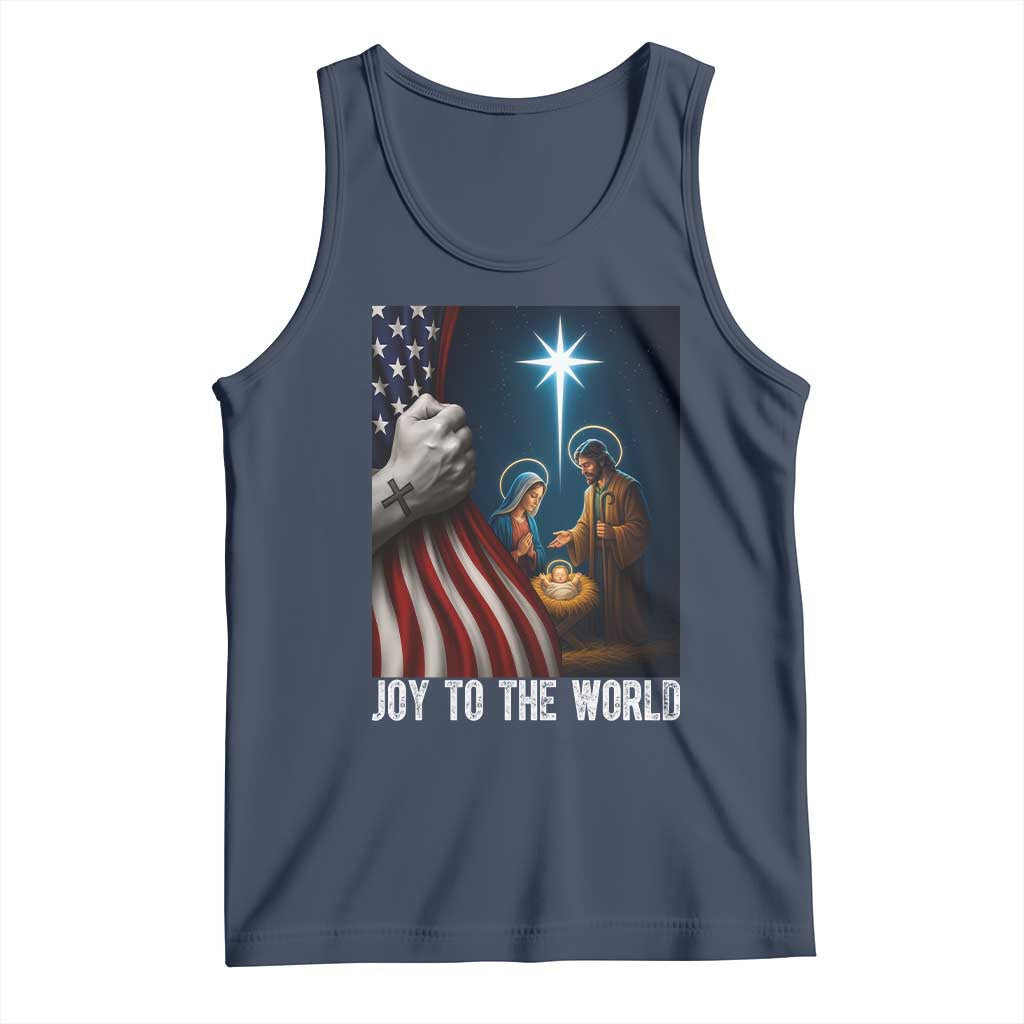 Jesus Christian Tank Top American Flag Joy To The World Christmas - Wonder Print Shop
