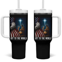 Jesus Christian Tumbler With Handle American Flag Joy To The World Christmas - Wonder Print Shop