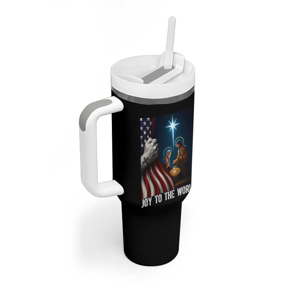 Jesus Christian Tumbler With Handle American Flag Joy To The World Christmas - Wonder Print Shop
