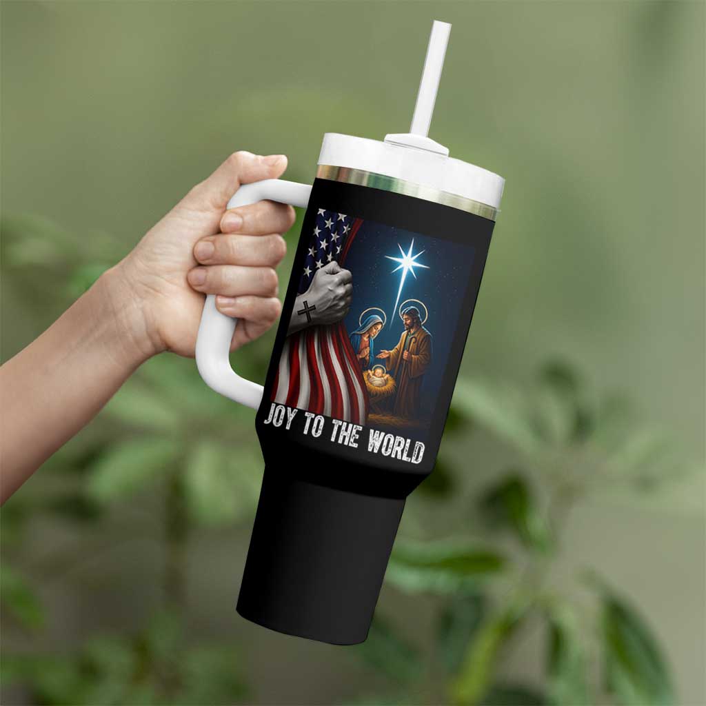 Jesus Christian Tumbler With Handle American Flag Joy To The World Christmas - Wonder Print Shop