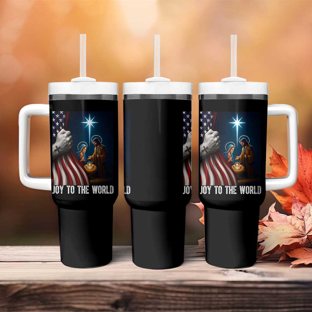 Jesus Christian Tumbler With Handle American Flag Joy To The World Christmas - Wonder Print Shop
