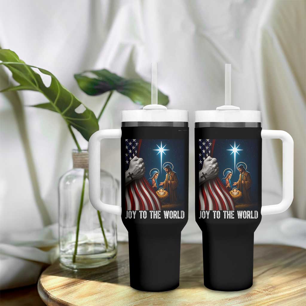 Jesus Christian Tumbler With Handle American Flag Joy To The World Christmas - Wonder Print Shop