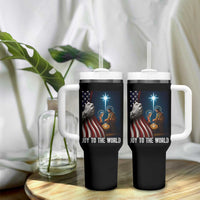Jesus Christian Tumbler With Handle American Flag Joy To The World Christmas - Wonder Print Shop