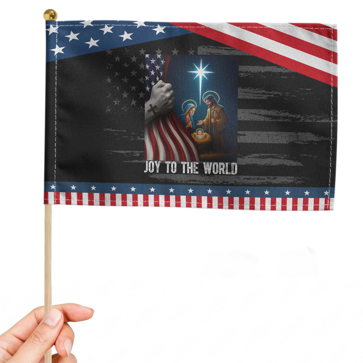 Jesus Christian Patriotic Handheld Flag American Flag Joy To The World Christmas