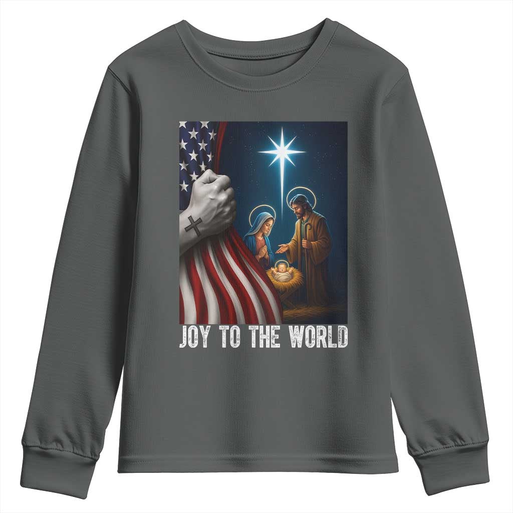 Jesus Christian Youth Sweatshirt American Flag Joy To The World Christmas - Wonder Print Shop