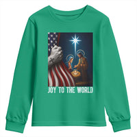 Jesus Christian Youth Sweatshirt American Flag Joy To The World Christmas - Wonder Print Shop