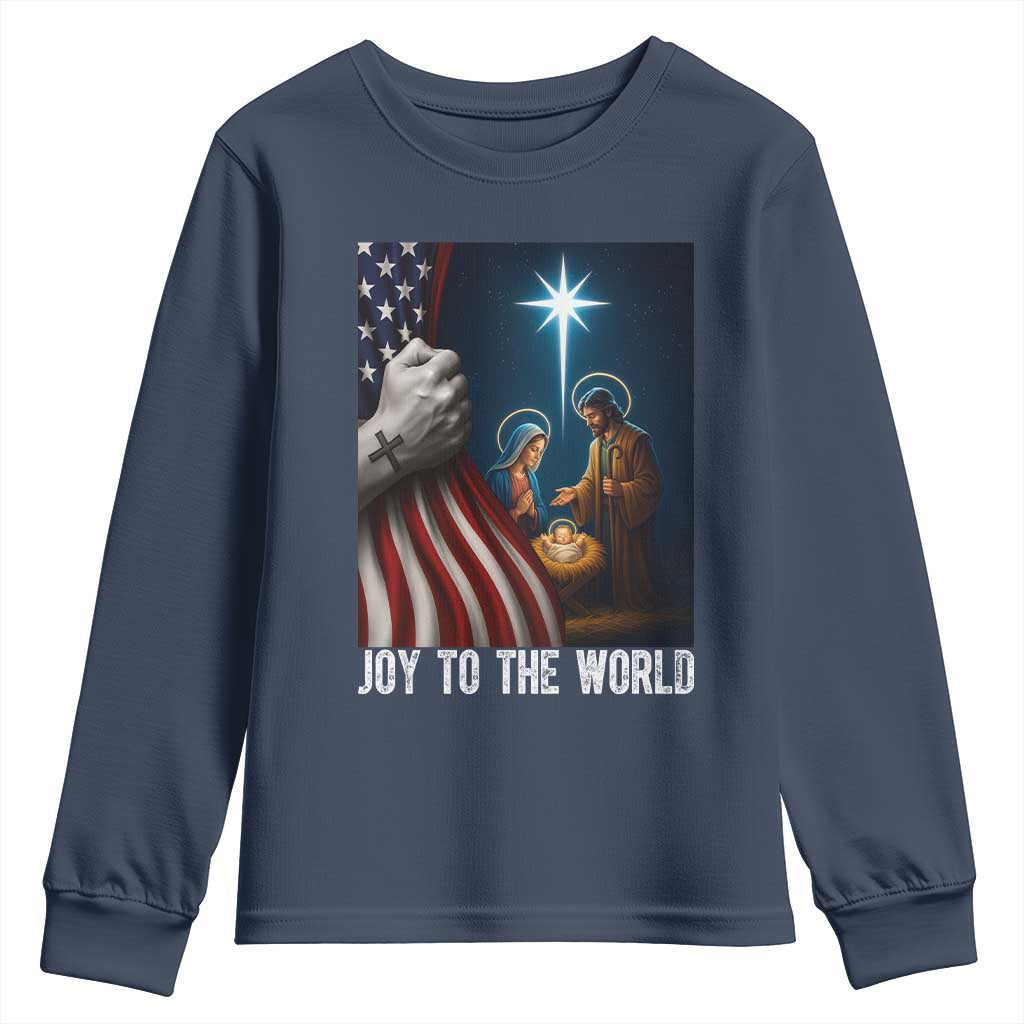 Jesus Christian Youth Sweatshirt American Flag Joy To The World Christmas - Wonder Print Shop
