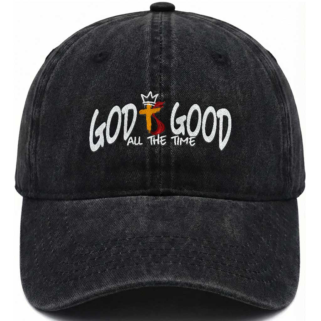 Jesus Christian Washed Cotton Baseball Cap God Is Good All The Time