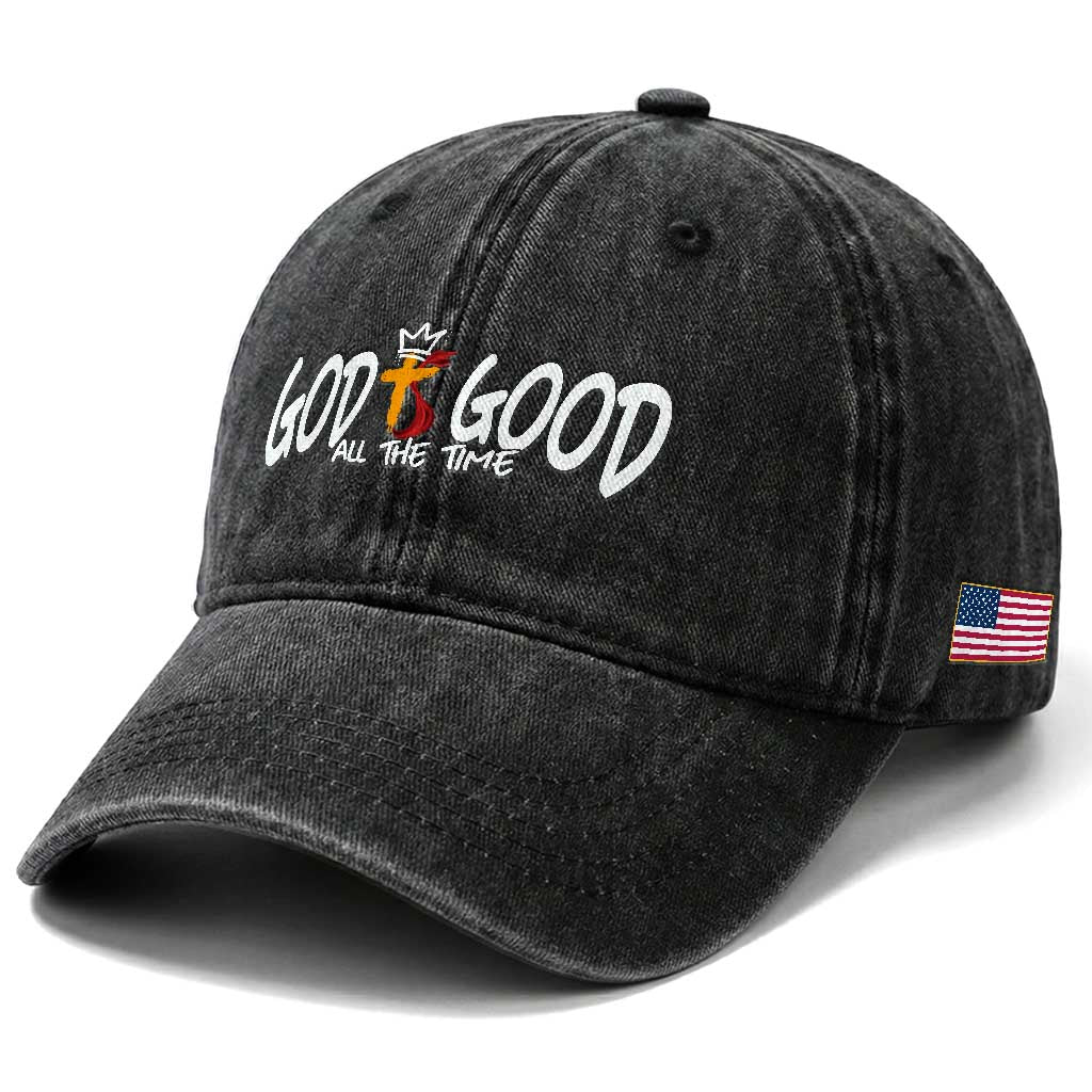 Jesus Christian Washed Cotton Baseball Cap God Is Good All The Time