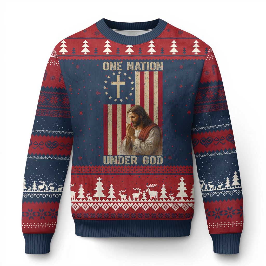 Jesus Christian Ugly Christmas Sweater One Nation Under God - Wonder Print Shop
