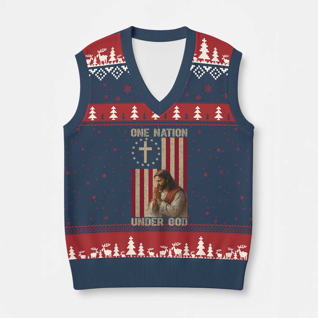 Jesus Christian V-Neck Knit Sweater Vest One Nation Under God - Wonder Print Shop