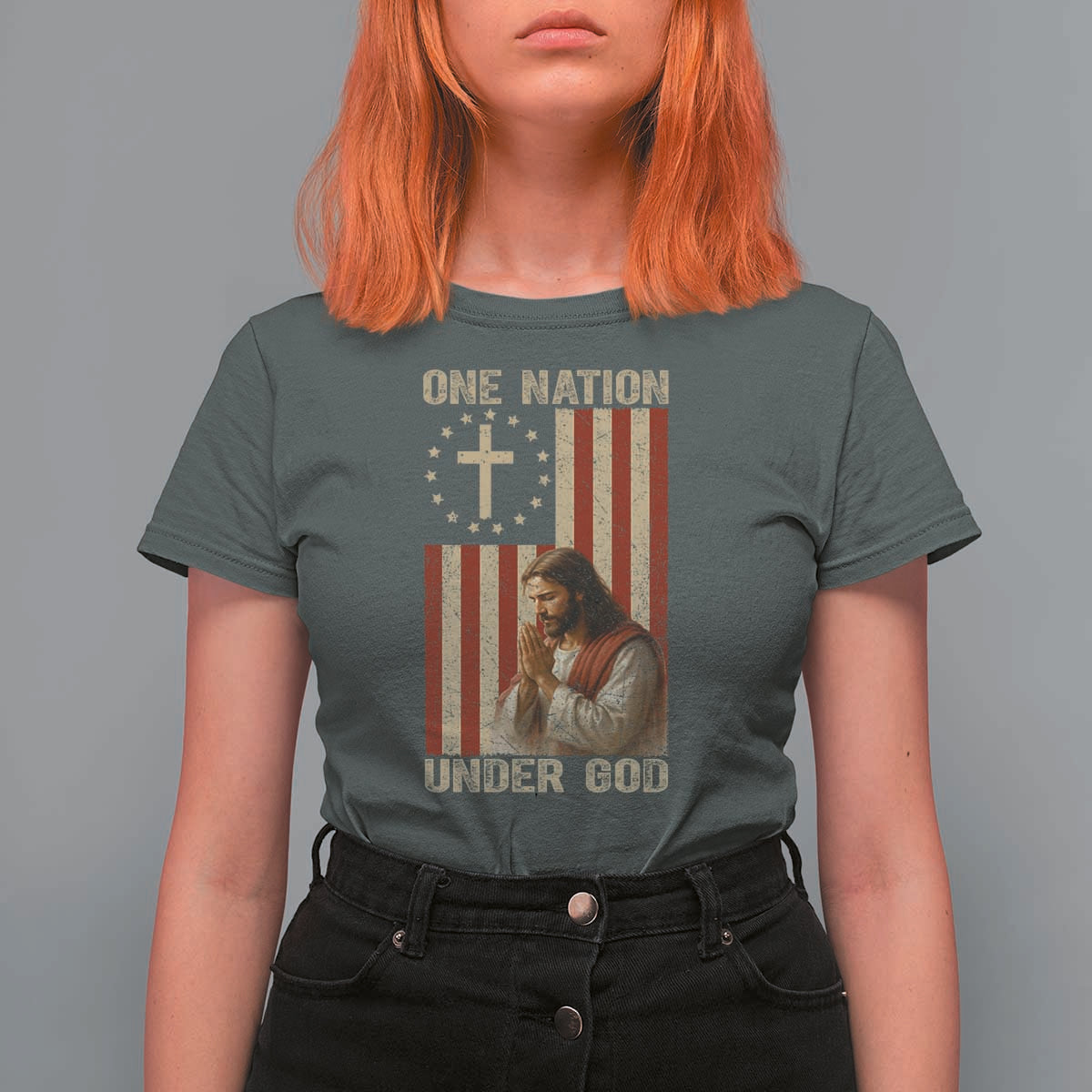 Jesus Christian T Shirt For Women One Nation Under God - Wonder Print Shop