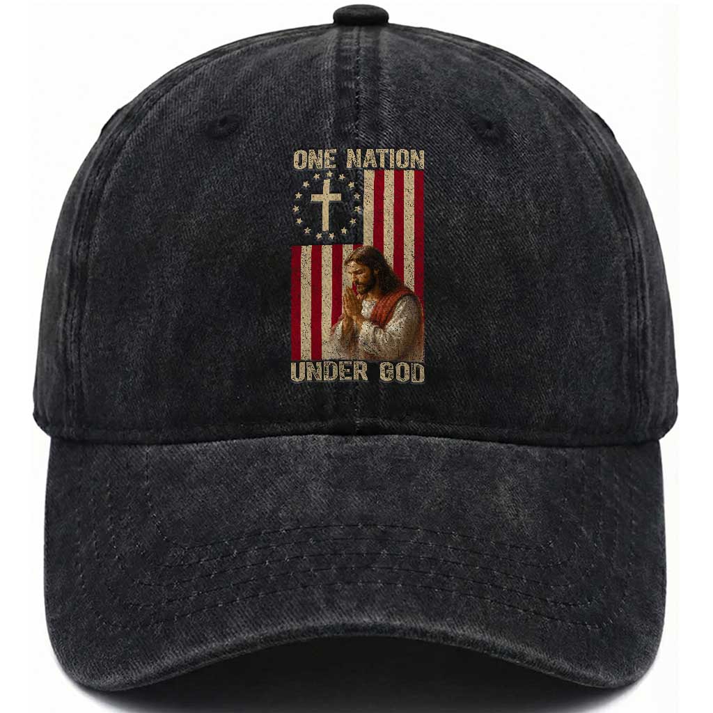 Jesus Christian Washed Cotton Baseball Cap One Nation Under God