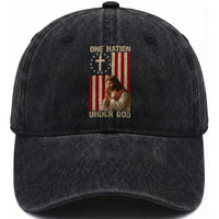 Jesus Christian Washed Cotton Baseball Cap One Nation Under God