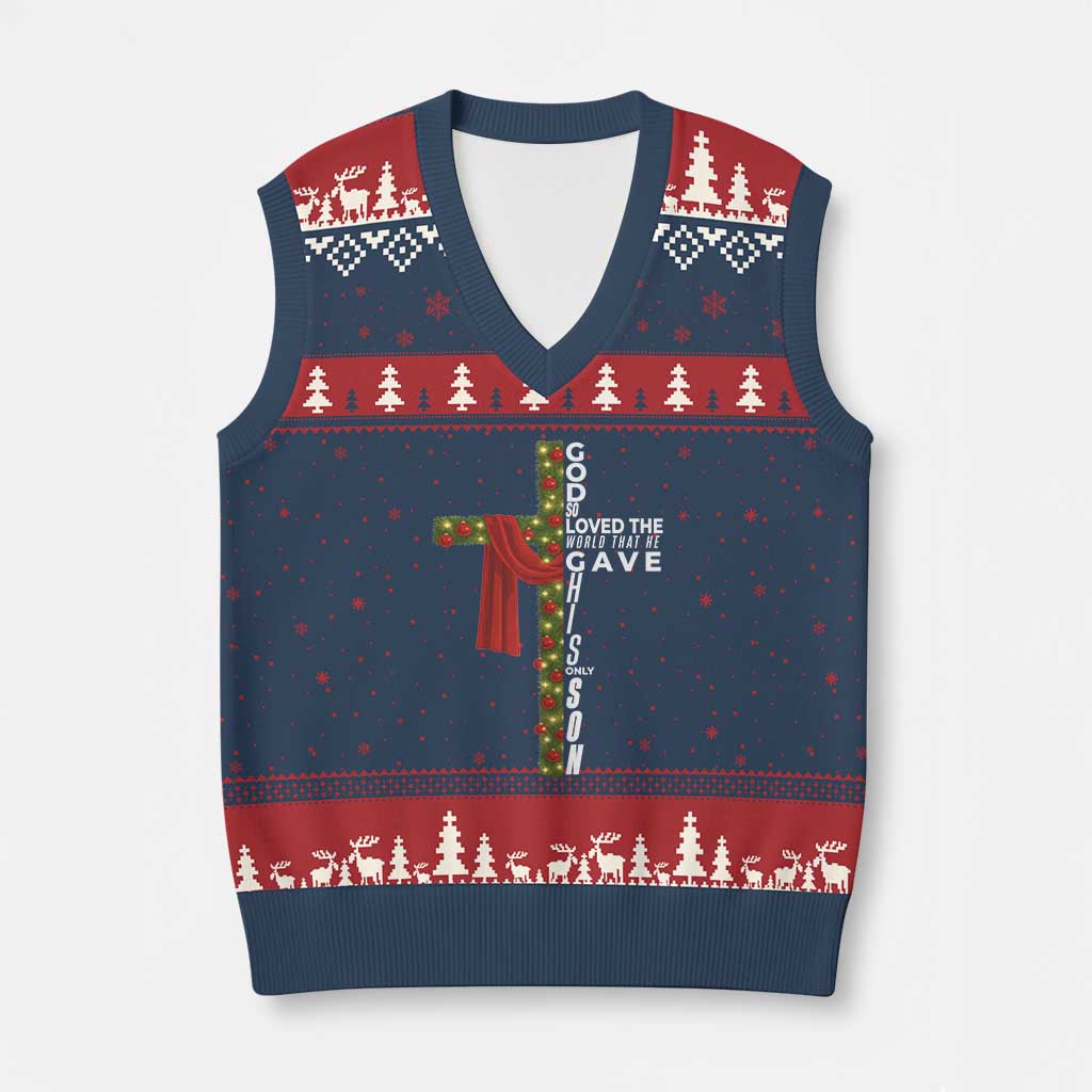 Jesus Christian Xmas V-Neck Knit Sweater Vest God So Loved The World That He Gave His Only Son - Wonder Print Shop