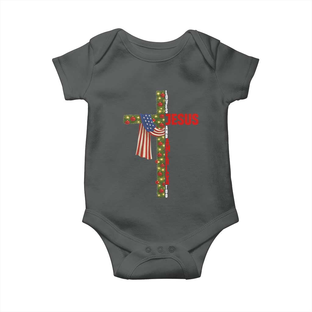 Jesus Patriotic Christmas Baby Onesie Loves Jesus And America Too - Wonder Print Shop