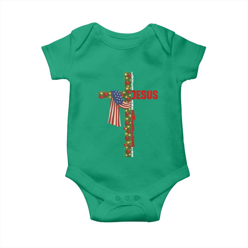 Jesus Patriotic Christmas Baby Onesie Loves Jesus And America Too - Wonder Print Shop