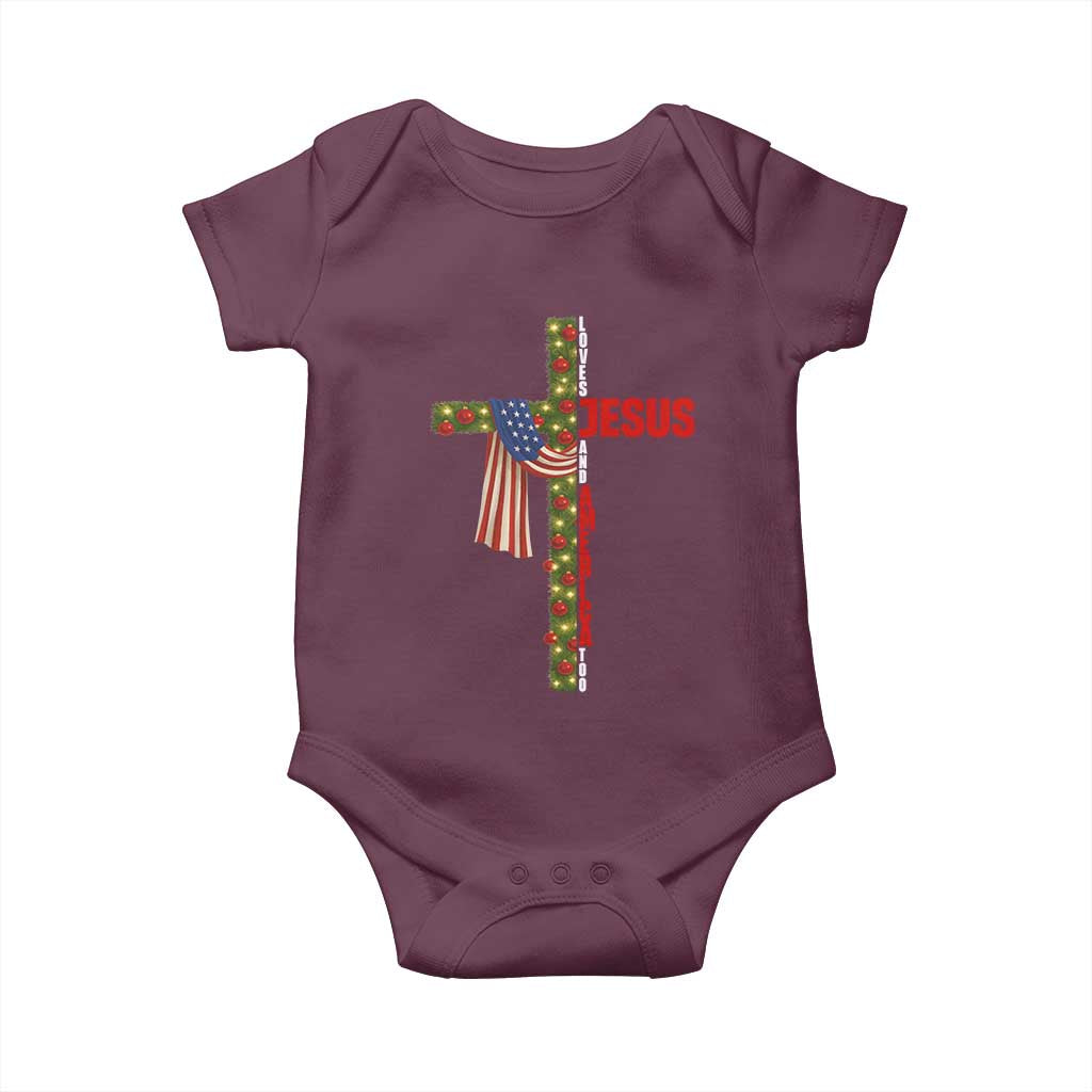 Jesus Patriotic Christmas Baby Onesie Loves Jesus And America Too - Wonder Print Shop