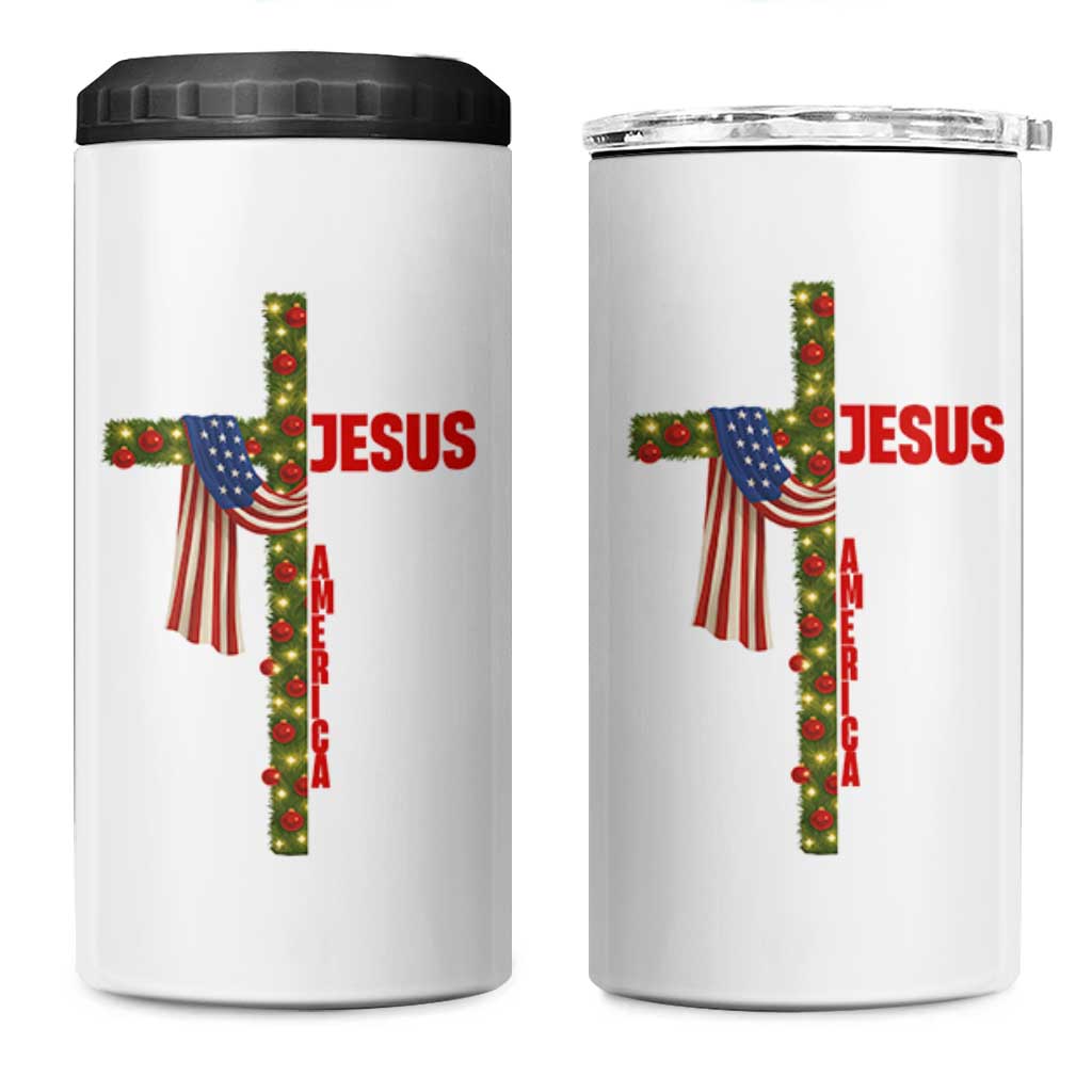 Jesus Patriotic Christmas 4 in 1 Can Cooler Tumbler Loves Jesus And America Too - Wonder Print Shop