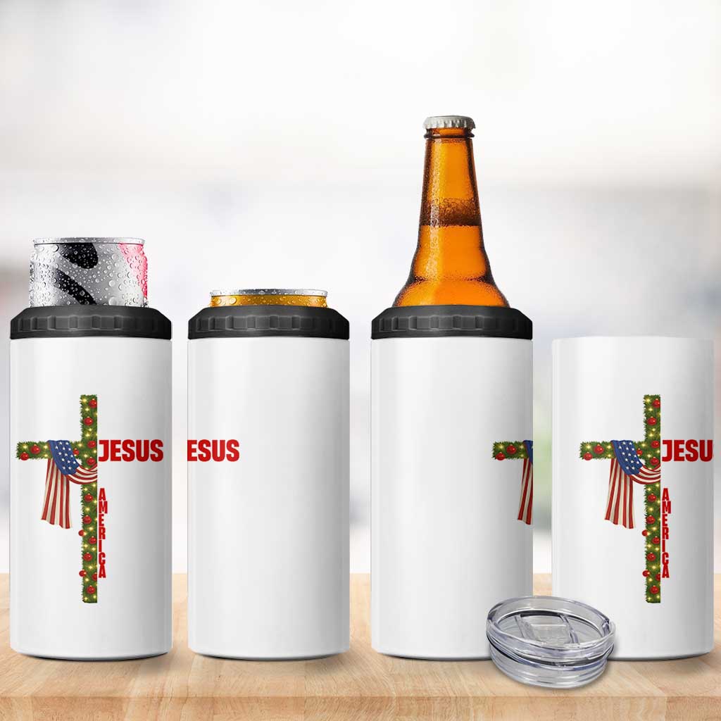Jesus Patriotic Christmas 4 in 1 Can Cooler Tumbler Loves Jesus And America Too - Wonder Print Shop