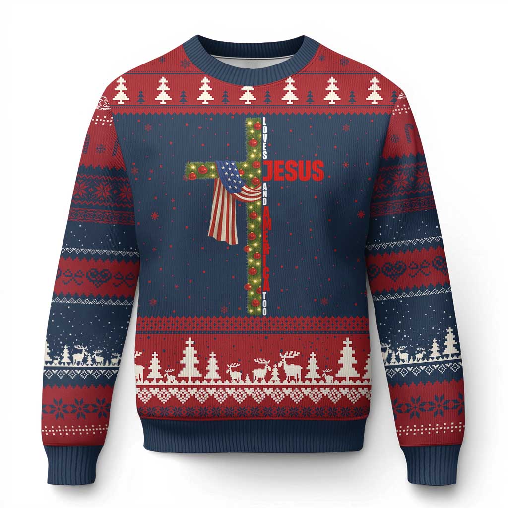 Jesus Patriotic Xmas Ugly Christmas Sweater Loves Jesus And America Too - Wonder Print Shop