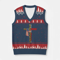 Jesus Patriotic Xmas V-Neck Knit Sweater Vest Loves Jesus And America Too - Wonder Print Shop