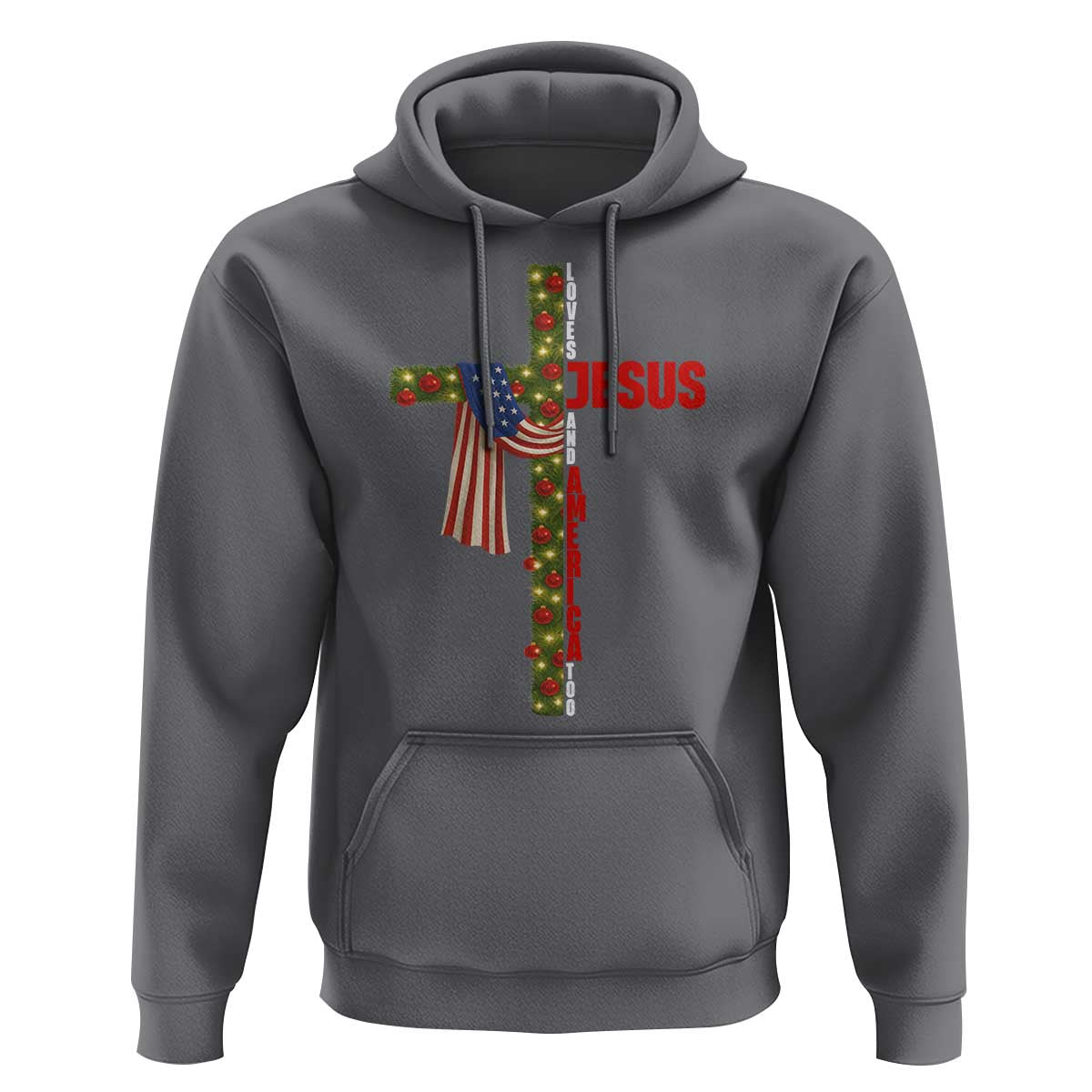 Jesus Patriotic Christmas Hoodie Loves Jesus And America Too - Wonder Print Shop