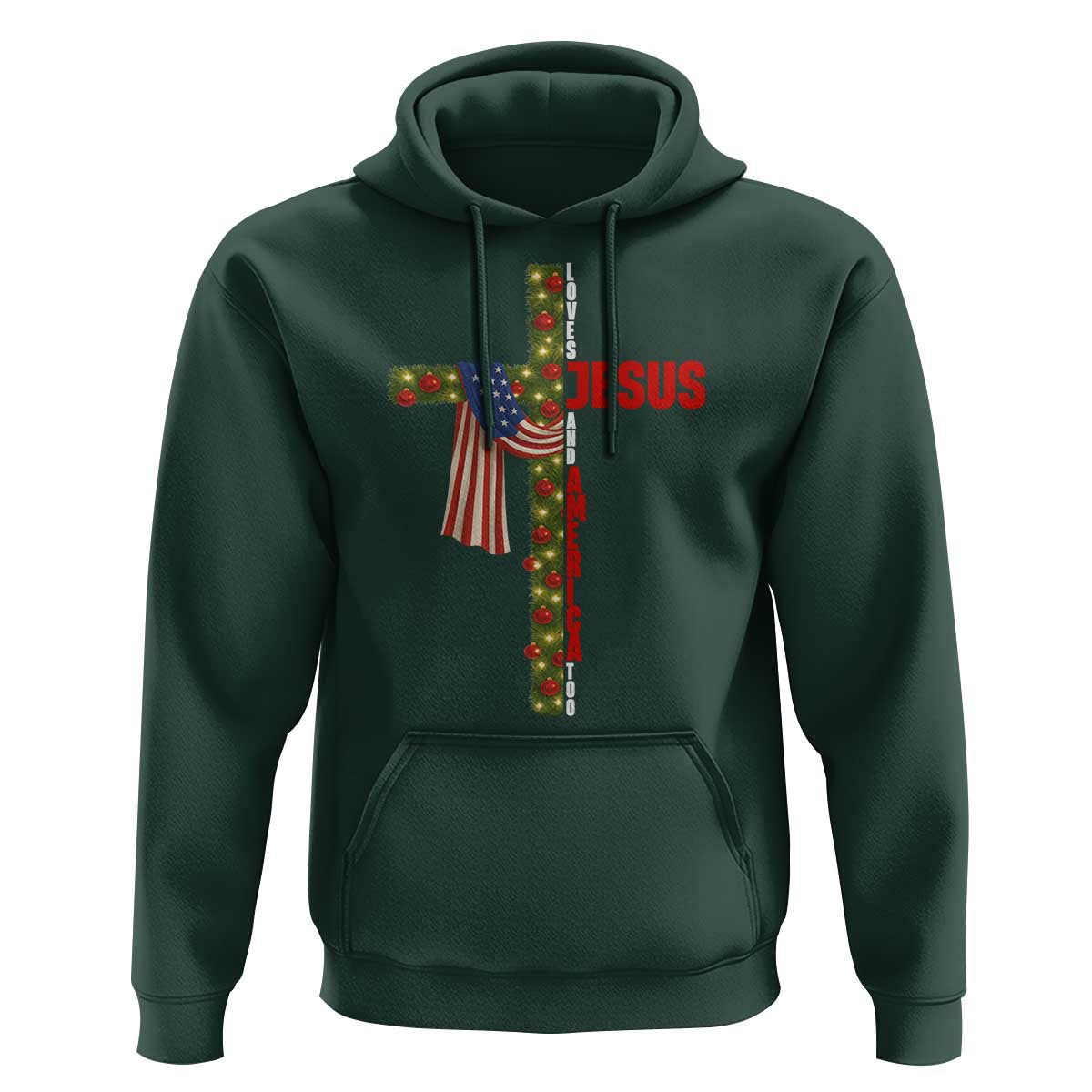 Jesus Patriotic Christmas Hoodie Loves Jesus And America Too - Wonder Print Shop
