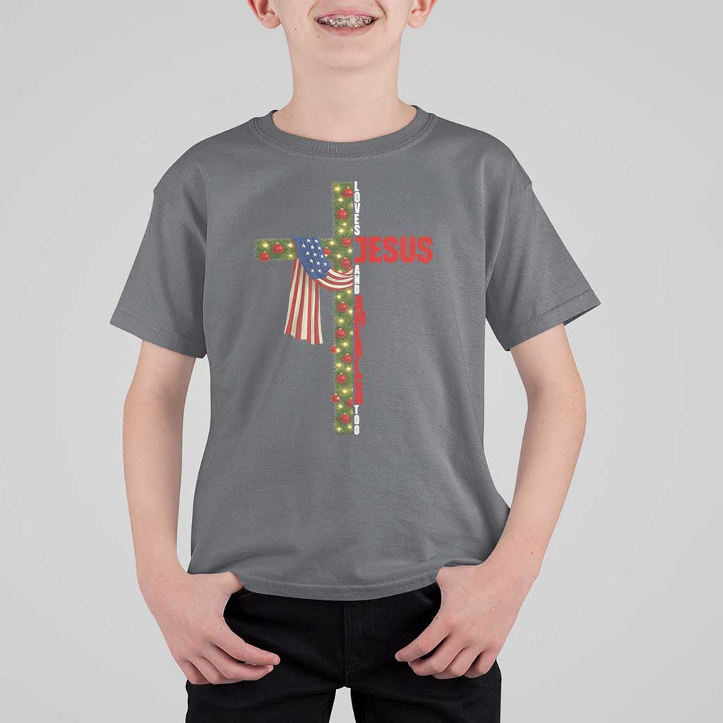 Jesus Patriotic Christmas T Shirt For Kid Loves Jesus And America Too - Wonder Print Shop