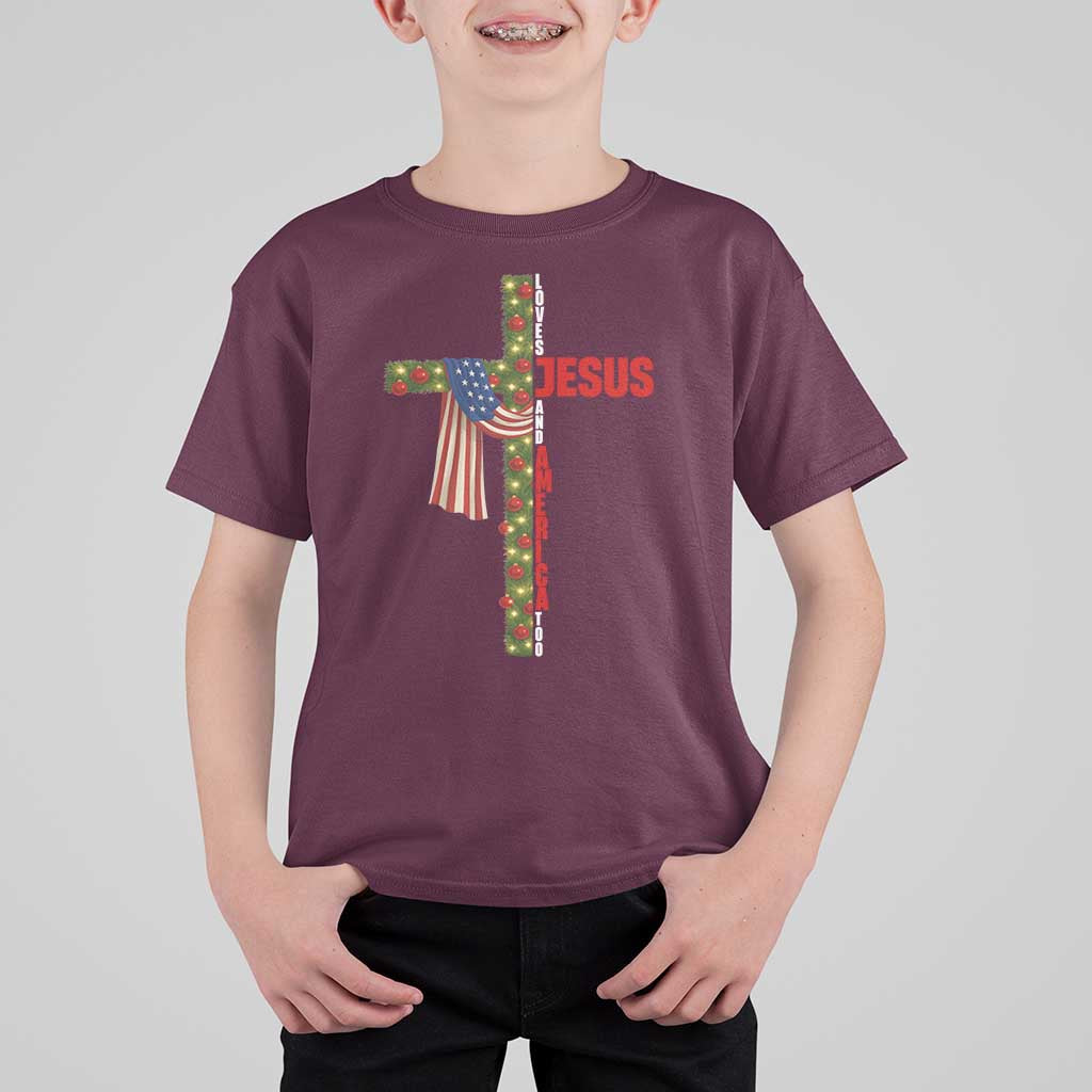 Jesus Patriotic Christmas T Shirt For Kid Loves Jesus And America Too - Wonder Print Shop