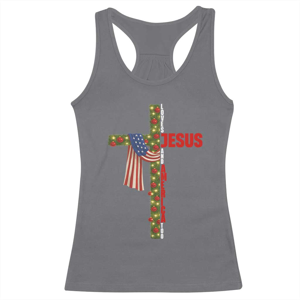 Jesus Patriotic Christmas Racerback Tank Top Loves Jesus And America Too - Wonder Print Shop