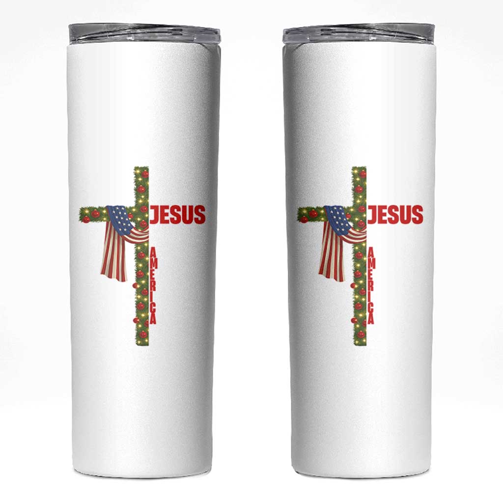 Jesus Patriotic Christmas Skinny Tumbler Loves Jesus And America Too - Wonder Print Shop