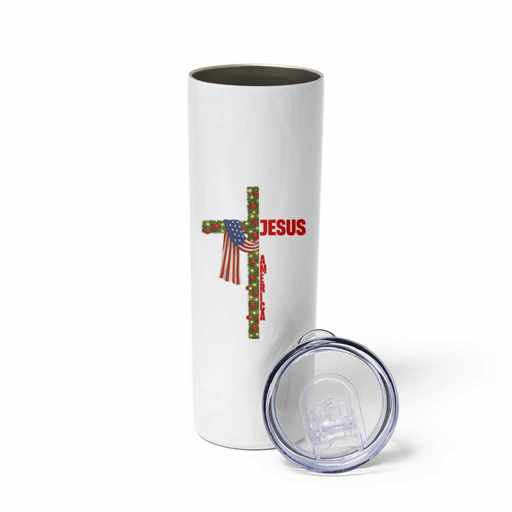 Jesus Patriotic Christmas Skinny Tumbler Loves Jesus And America Too - Wonder Print Shop