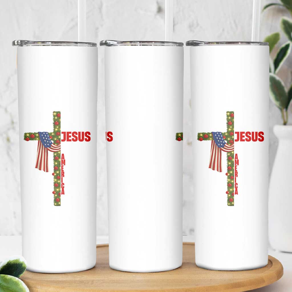 Jesus Patriotic Christmas Skinny Tumbler Loves Jesus And America Too - Wonder Print Shop
