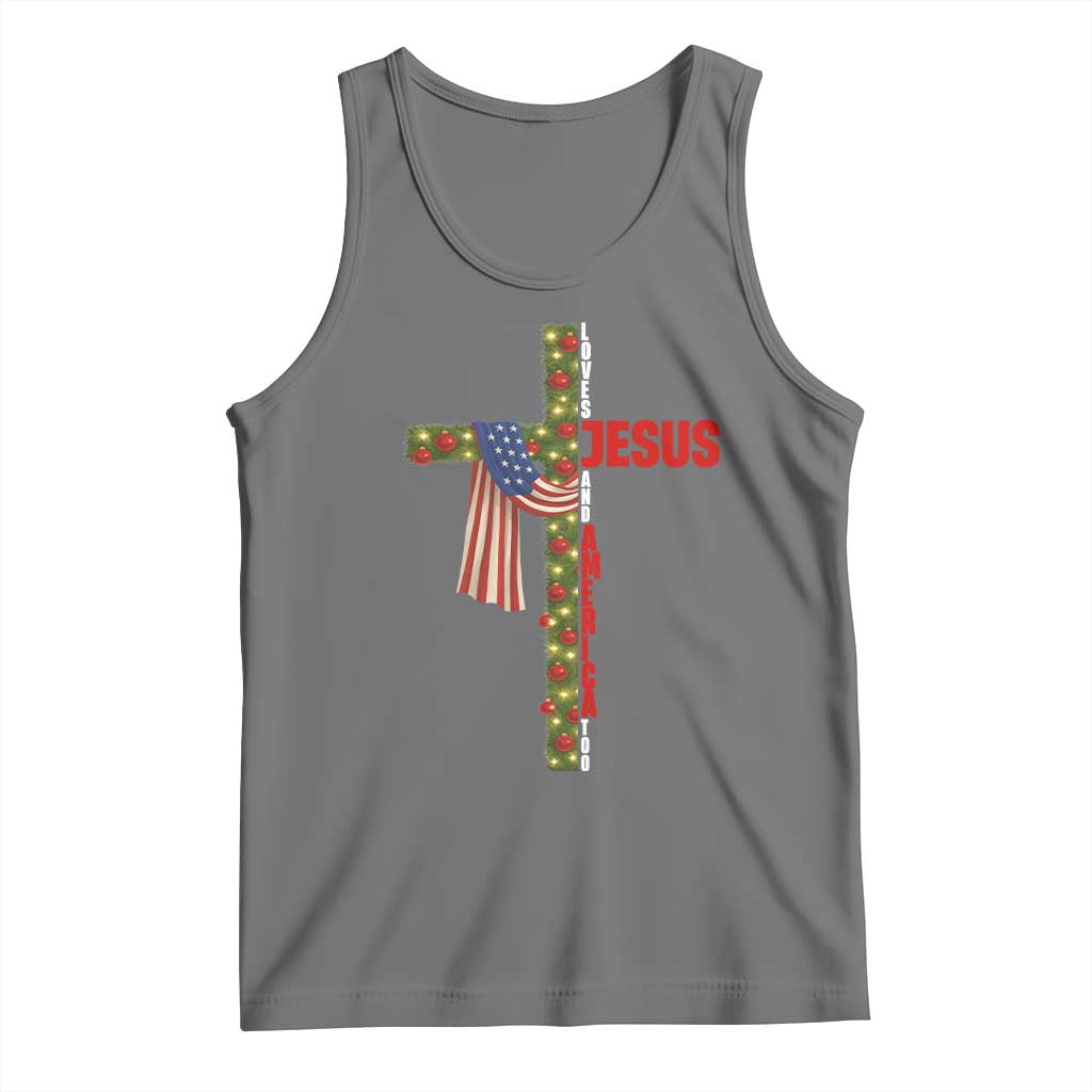 Jesus Patriotic Christmas Tank Top Loves Jesus And America Too - Wonder Print Shop