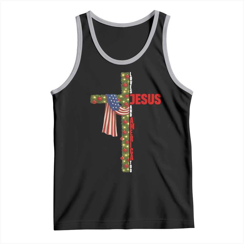 Jesus Patriotic Christmas Tank Top Loves Jesus And America Too - Wonder Print Shop