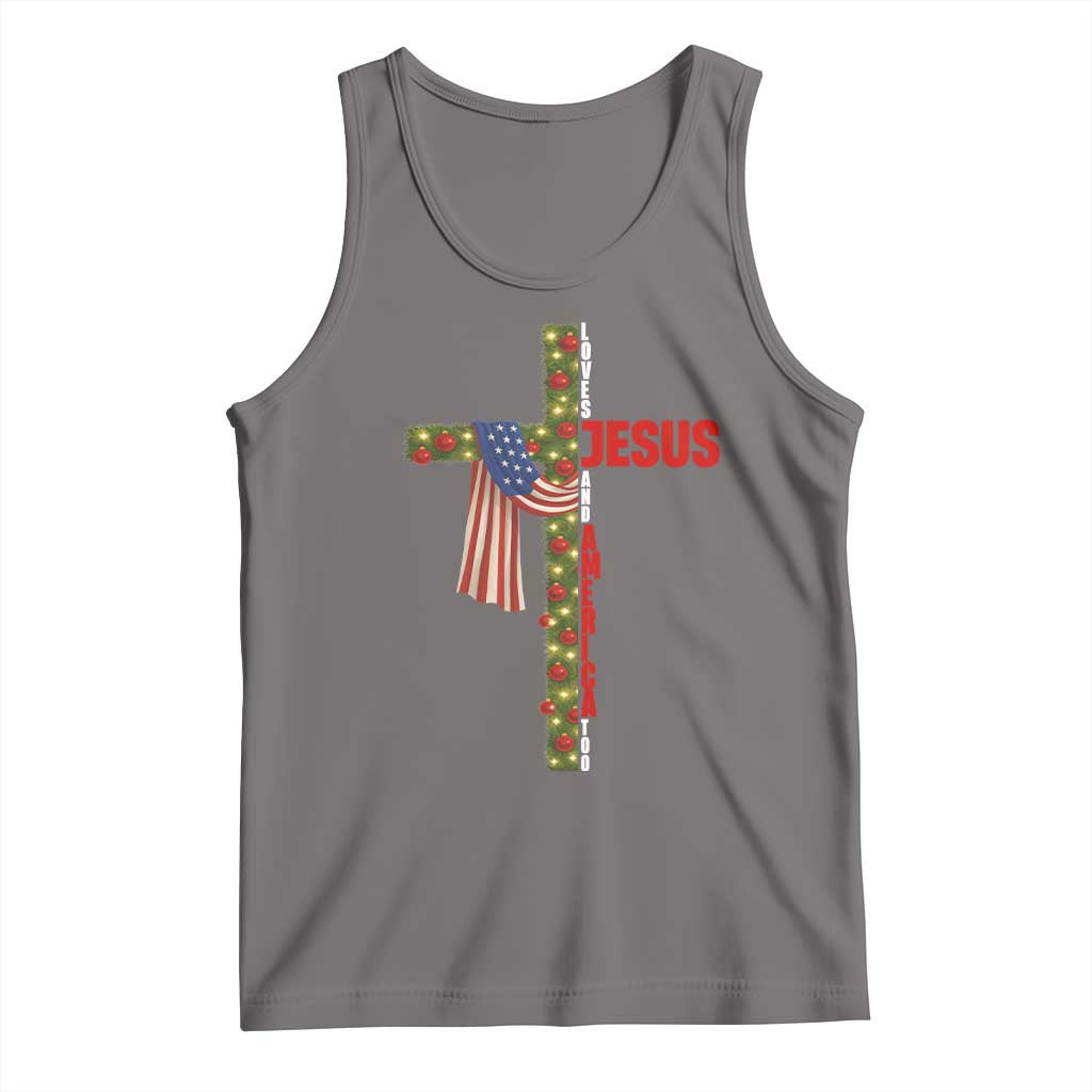 Jesus Patriotic Christmas Tank Top Loves Jesus And America Too - Wonder Print Shop