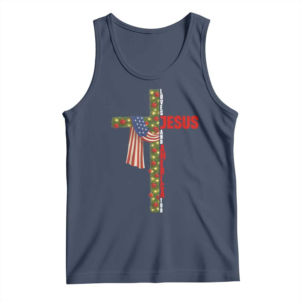 Jesus Patriotic Christmas Tank Top Loves Jesus And America Too - Wonder Print Shop