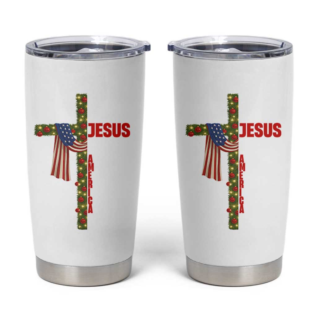 Jesus Patriotic Christmas Tumbler Cup Loves Jesus And America Too - Wonder Print Shop
