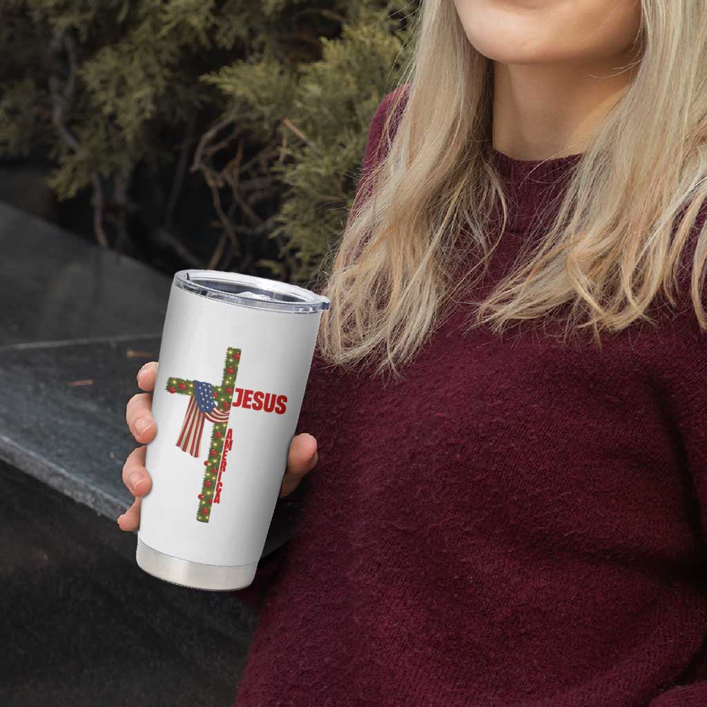 Jesus Patriotic Christmas Tumbler Cup Loves Jesus And America Too - Wonder Print Shop