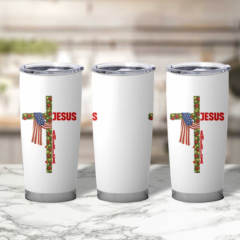Jesus Patriotic Christmas Tumbler Cup Loves Jesus And America Too - Wonder Print Shop