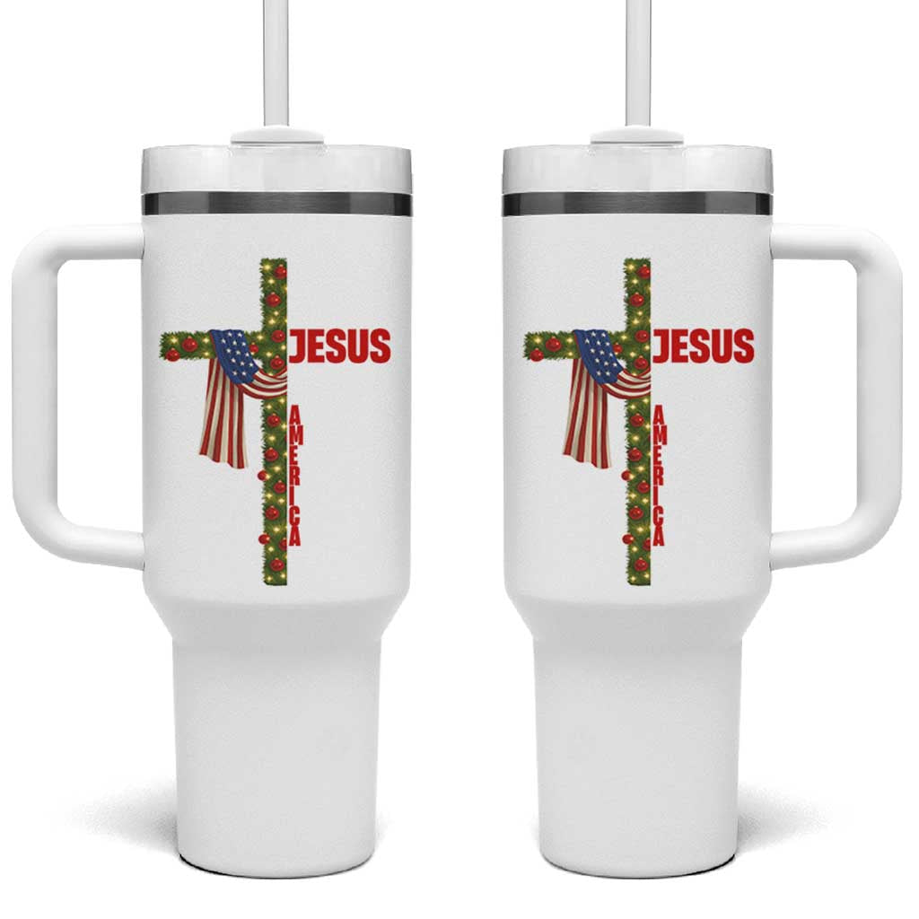 Jesus Patriotic Christmas Tumbler With Handle Loves Jesus And America Too - Wonder Print Shop